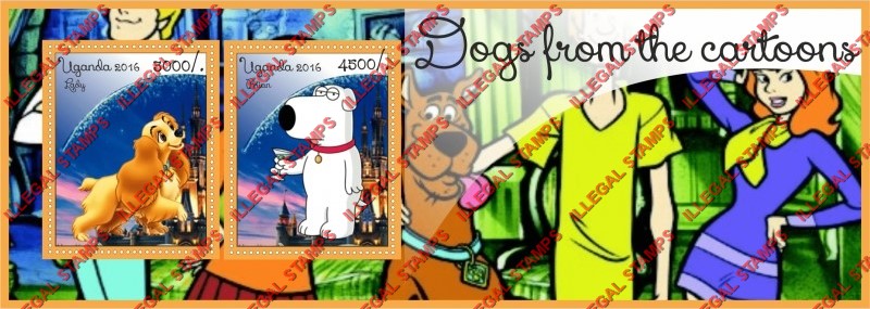 Uganda 2016 Dogs from the Cartoons Illegal Stamp Souvenir Sheet of 2