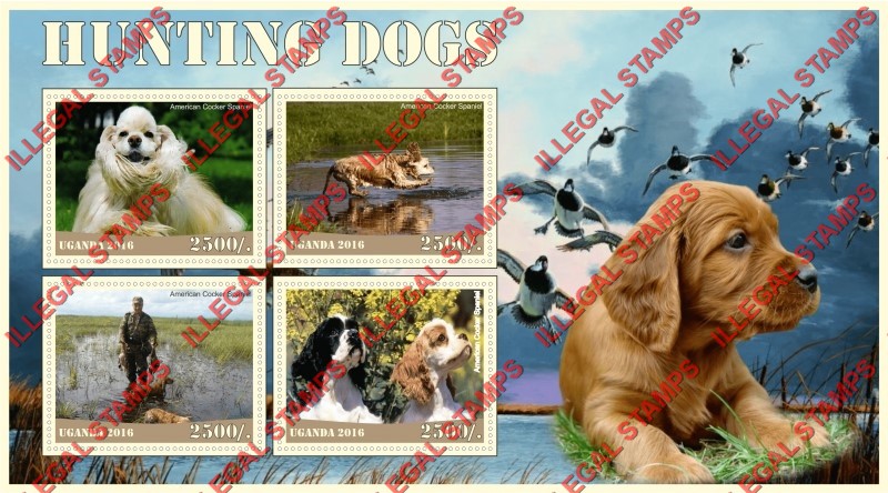 Uganda 2016 Hunting Dogs American Cocker Spaniel Illegal Stamp Souvenir Sheet of 4