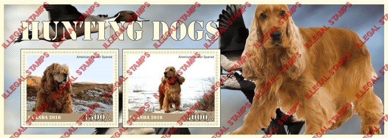 Uganda 2016 Hunting Dogs American Cocker Spaniel Illegal Stamp Souvenir Sheet of 2