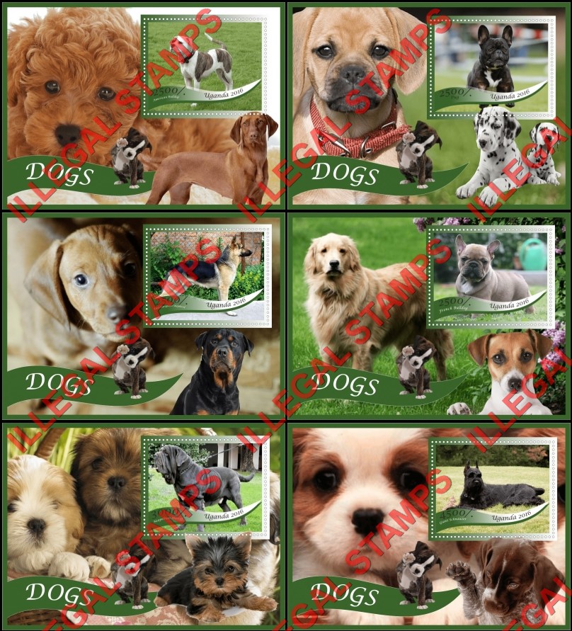 Uganda 2016 Dogs Illegal Stamp Souvenir Sheets of 1
