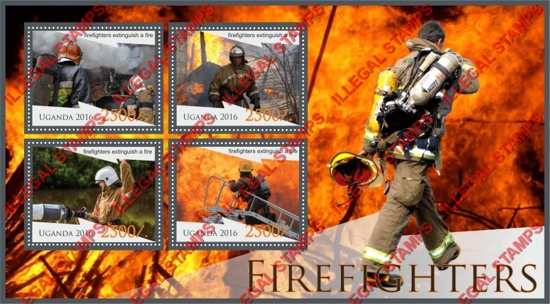 Uganda 2016 Firefighters Illegal Stamp Souvenir Sheet of 4