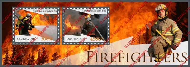 Uganda 2016 Firefighters Illegal Stamp Souvenir Sheet of 2