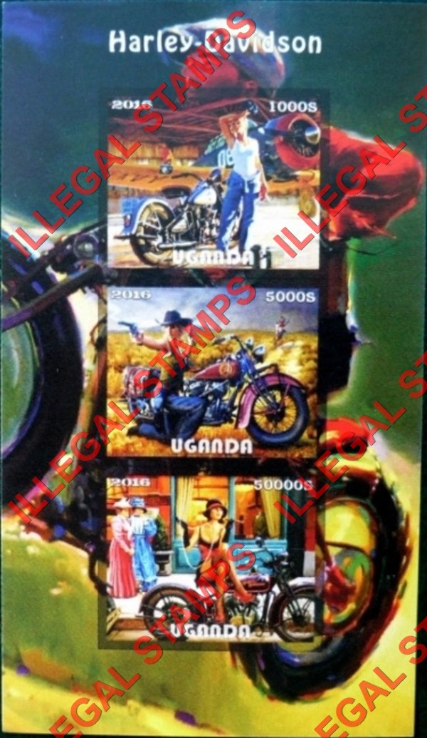 Uganda 2016 Harley Davidson Motorcycles Illegal Stamp Souvenir Sheet of 6