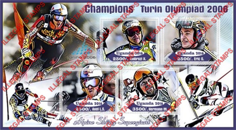 Uganda 2016 Olympic Champions in the Torino 2006 Olympic Games Alpine Skiing Illegal Stamp Souvenir Sheet of 4