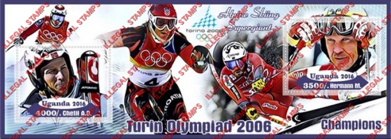 Uganda 2016 Olympic Champions in the Torino 2006 Olympic Games Alpine Skiing Illegal Stamp Souvenir Sheet of 2