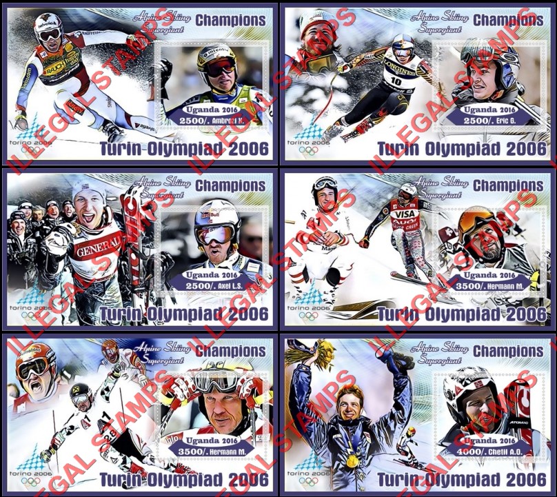 Uganda 2016 Olympic Champions in the Torino 2006 Olympic Games Alpine Skiing Illegal Stamp Souvenir Sheets of 1