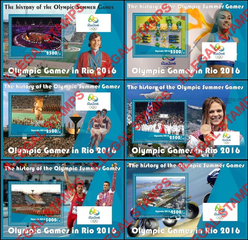 Uganda 2016 Olympic Games in Rio History of Summer Olympics Illegal Stamp Souvenir Sheets of 1