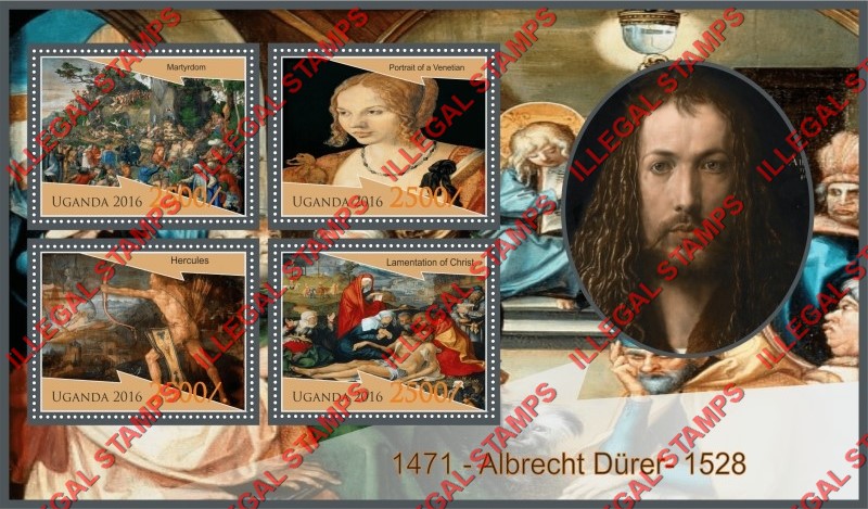 Uganda 2016 Paintings by Albrecht Durer Illegal Stamp Souvenir Sheet of 4