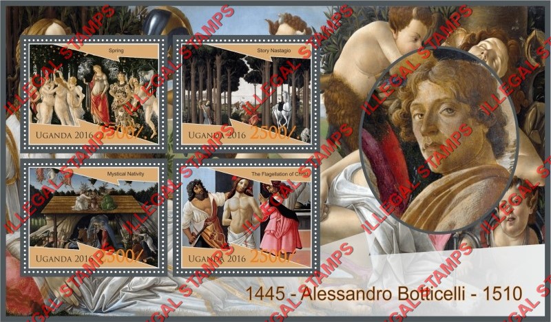 Uganda 2016 Paintings by Alessandro Botticelli Illegal Stamp Souvenir Sheet of 4