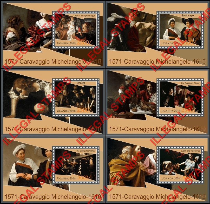 Uganda 2016 Paintings by Caravaggio Michelangelo Illegal Stamp Souvenir Sheets of 1
