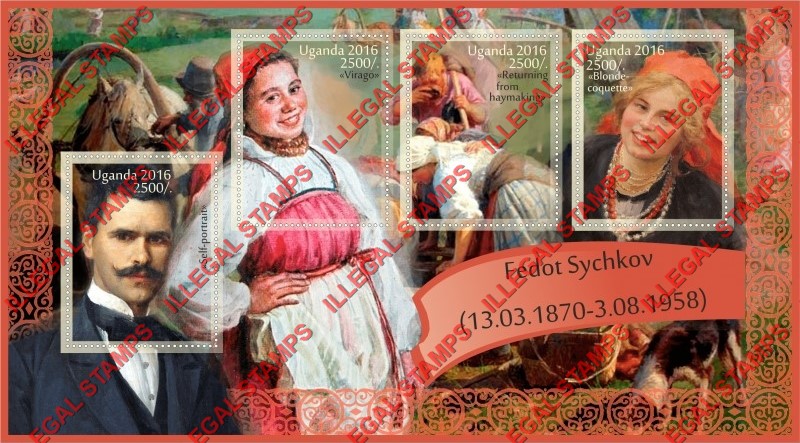 Uganda 2016 Paintings by Fedot Sychkov Illegal Stamp Souvenir Sheet of 4