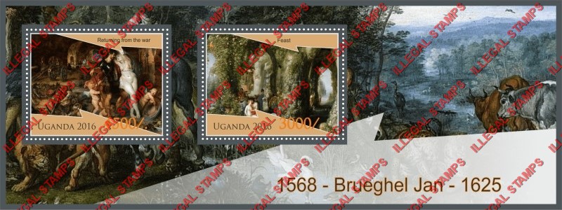 Uganda 2016 Paintings by Jan Brueghel Illegal Stamp Souvenir Sheet of 2