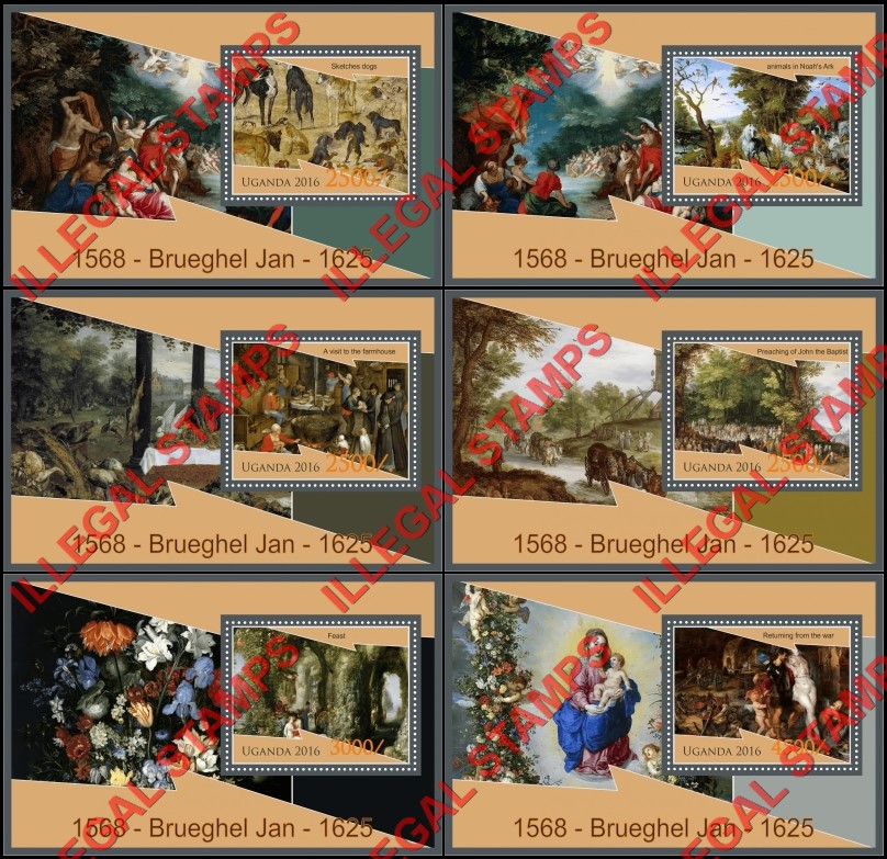 Uganda 2016 Paintings by Jan Brueghel Illegal Stamp Souvenir Sheets of 1