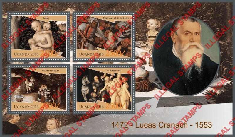Uganda 2016 Paintings by Lucas Cranach Illegal Stamp Souvenir Sheet of 4
