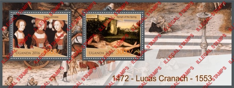 Uganda 2016 Paintings by Lucas Cranach Illegal Stamp Souvenir Sheet of 2