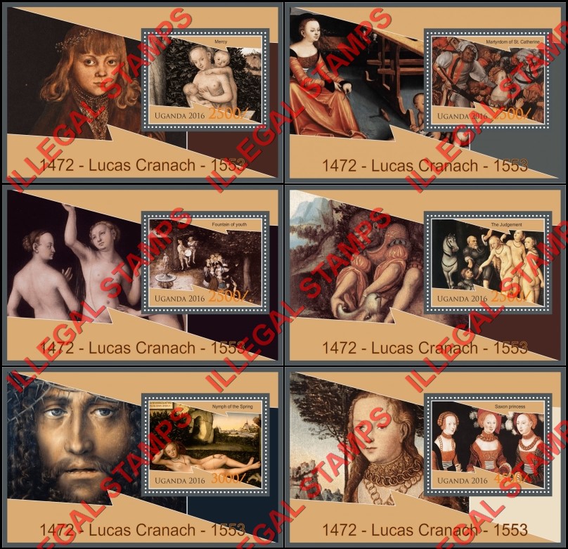 Uganda 2016 Paintings by Lucas Cranach Illegal Stamp Souvenir Sheets of 1