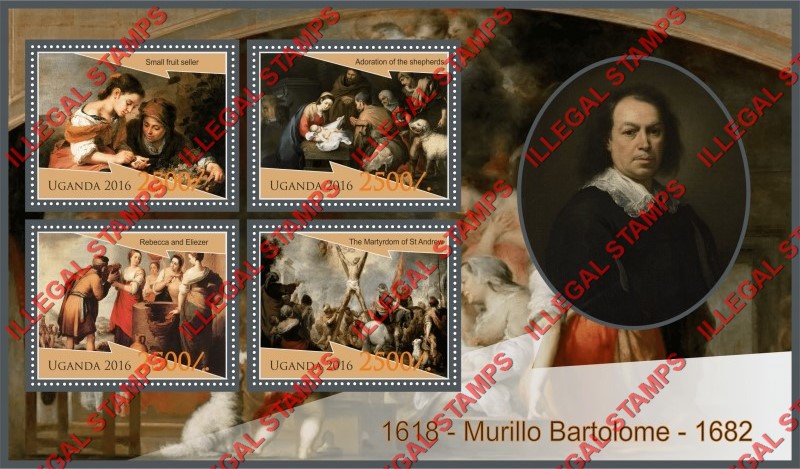 Uganda 2016 Paintings by Murillo Bartolome Illegal Stamp Souvenir Sheet of 4