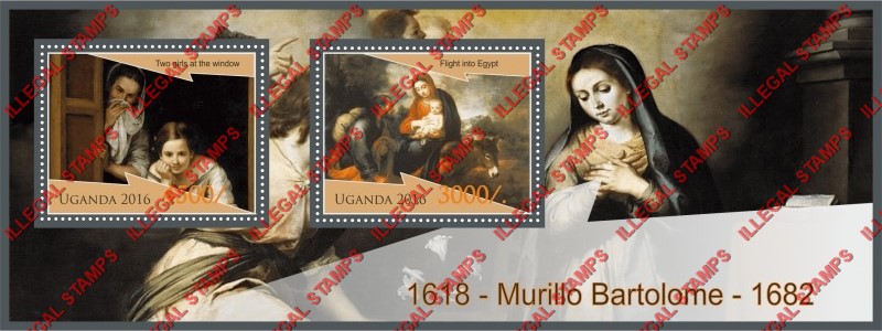 Uganda 2016 Paintings by Murillo Bartolome Illegal Stamp Souvenir Sheet of 2