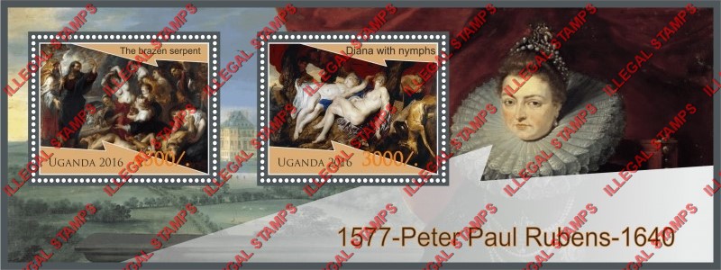 Uganda 2016 Paintings by Peter Paul Rubens Illegal Stamp Souvenir Sheet of 2