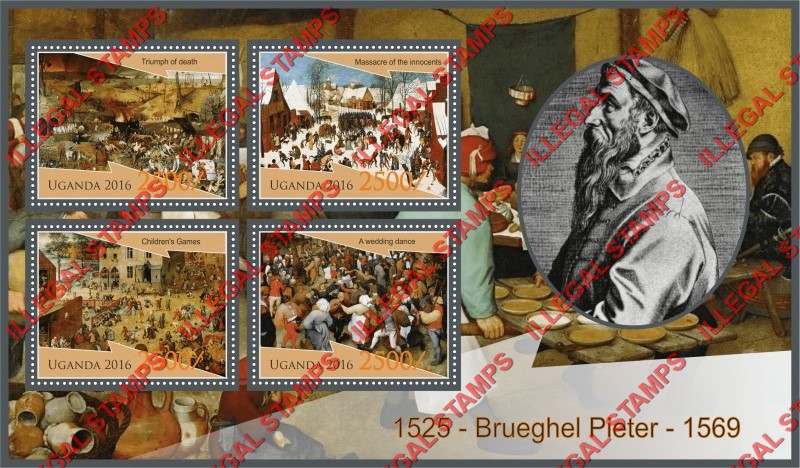 Uganda 2016 Paintings by Pieter Brueghel (The Elder) Illegal Stamp Souvenir Sheet of 4
