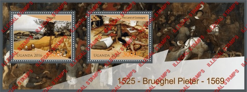 Uganda 2016 Paintings by Pieter Brueghel (The Elder) Illegal Stamp Souvenir Sheet of 2