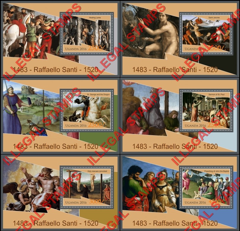 Uganda 2016 Paintings by Raffaello Santi Illegal Stamp Souvenir Sheets of 1