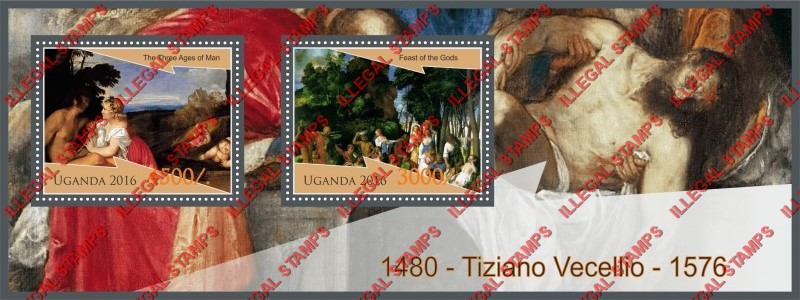Uganda 2016 Paintings by Tiziano Vecellio Illegal Stamp Souvenir Sheet of 2