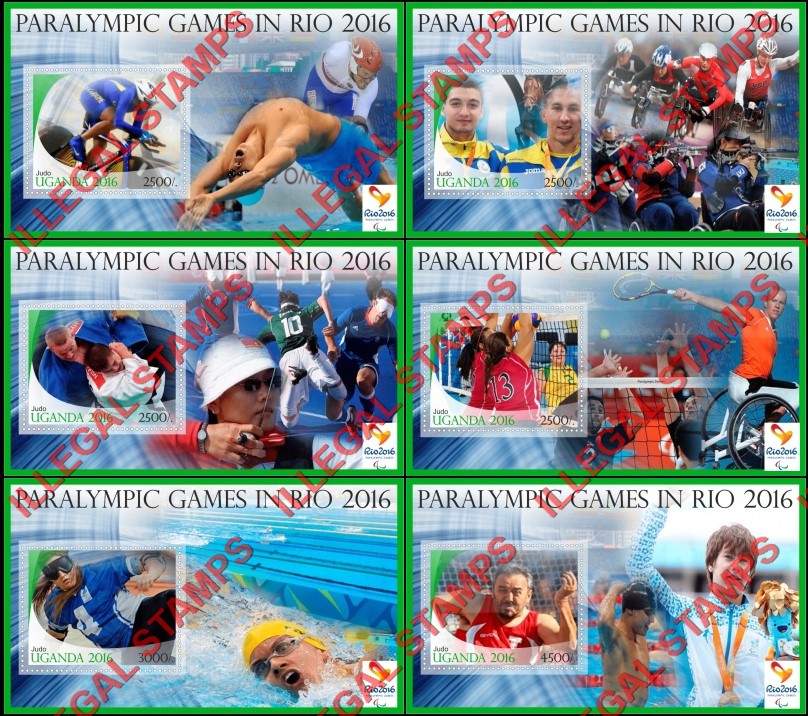 Uganda 2016 Paralympic Games in Rio Illegal Stamp Souvenir Sheets of 1