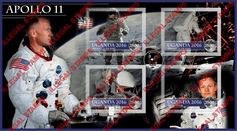 Uganda 2016 Space Apollo 11 Illegal Stamp Souvenir Sheet of 4
