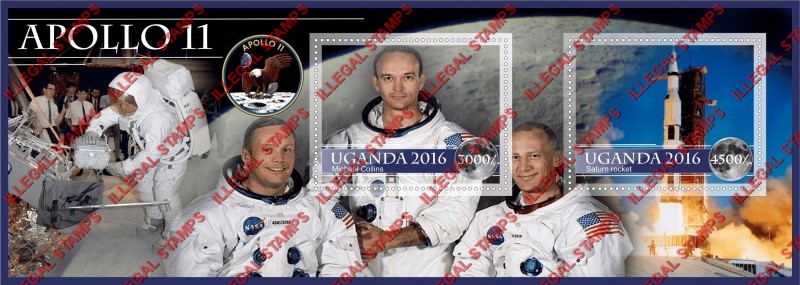 Uganda 2016 Space Apollo 11 Illegal Stamp Souvenir Sheet of 2