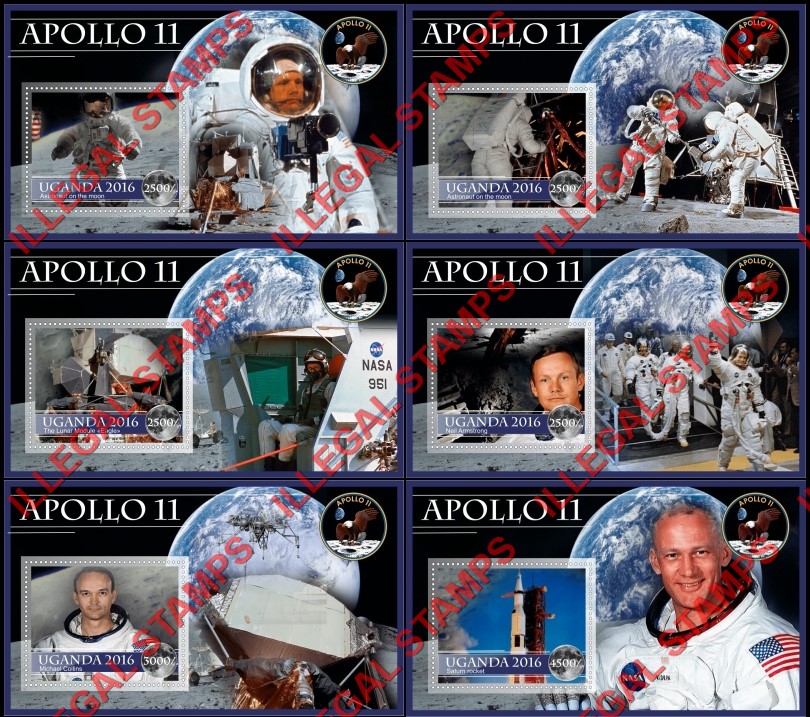 Uganda 2016 Space Apollo 11 Illegal Stamp Souvenir Sheets of 1