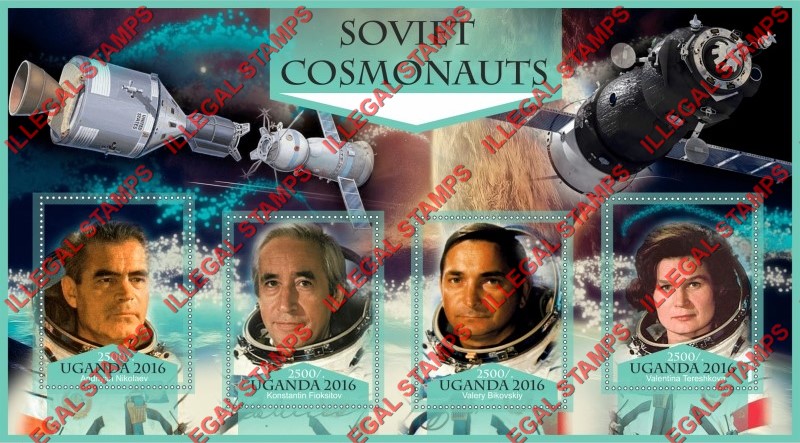 Uganda 2016 Space Soviet Cosmonauts Illegal Stamp Souvenir Sheet of 4