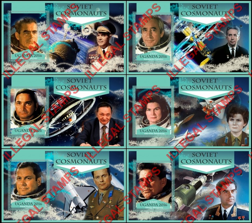 Uganda 2016 Space Soviet Cosmonauts Illegal Stamp Souvenir Sheets of 1
