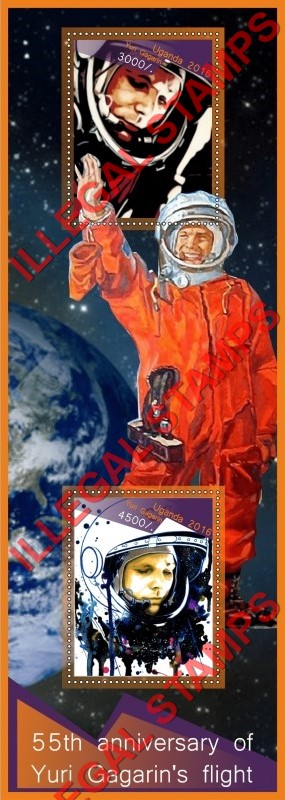 Uganda 2016 Space Yuri Gagarin Illegal Stamp Souvenir Sheet of 2