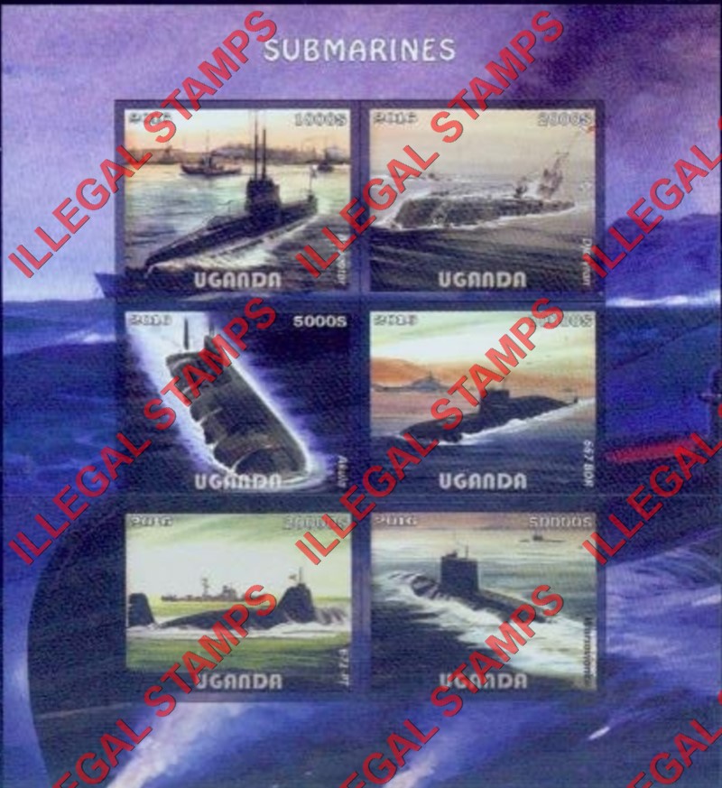 Uganda 2016 Submarines Illegal Stamp Souvenir Sheet of 6