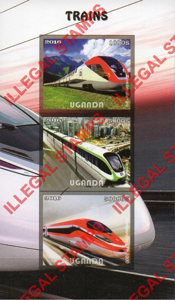 Uganda 2016 Trains Illegal Stamp Souvenir Sheet of 3