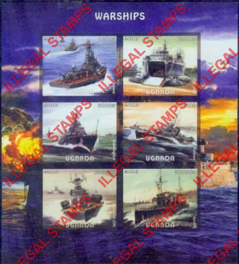 Uganda 2016 Warships Illegal Stamp Souvenir Sheet of 6 (Sheet 4)