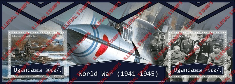 Uganda 2016 World War II Attack on Pearl Harbor Illegal Stamp Souvenir Sheet of 2