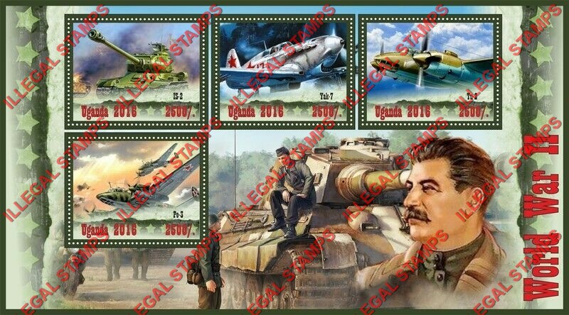 Uganda 2016 World War II Illegal Stamp Souvenir Sheet of 4