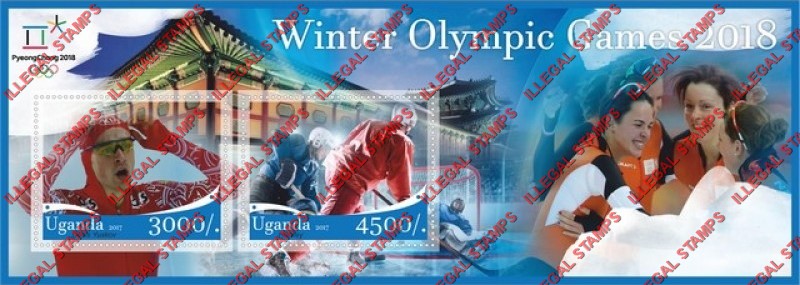 Uganda 2017 Olympic Games in PyeongChang in 2018 Illegal Stamp Souvenir Sheet of 2