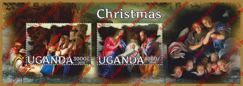 Uganda 2018 Christmas Paintings Illegal Stamp Souvenir Sheet of 2
