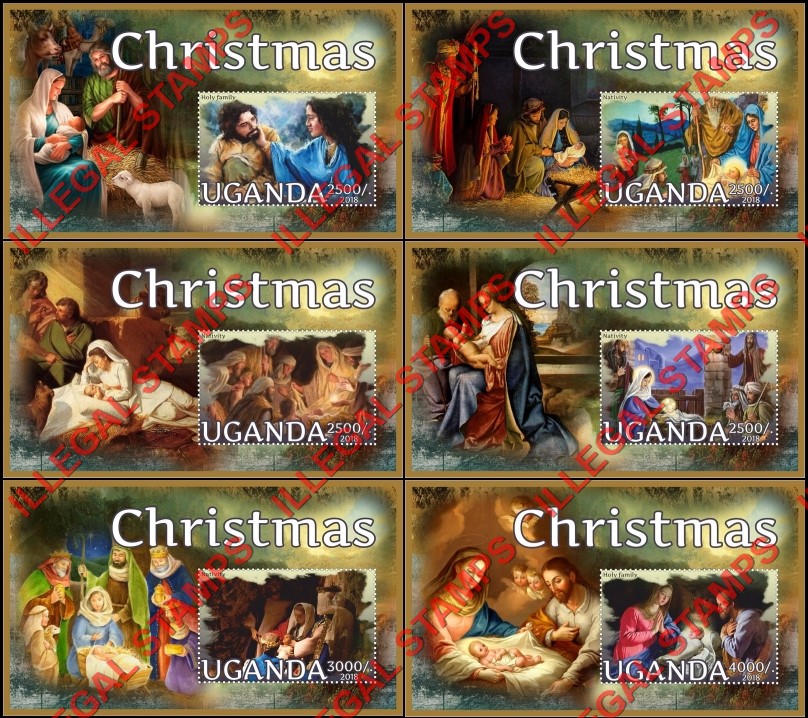 Uganda 2018 Christmas Paintings Illegal Stamp Souvenir Sheets of 1
