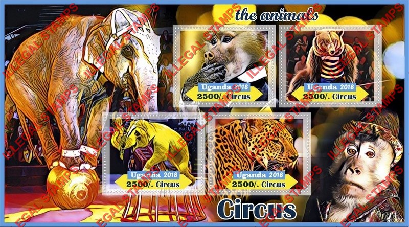 Uganda 2018 Circus Animals Illegal Stamp Souvenir Sheet of 4