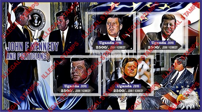 Uganda 2018 John F. Kennedy and Politicians Illegal Stamp Souvenir Sheet of 4