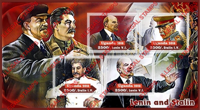 Uganda 2018 Lenin and Stalin (different) Illegal Stamp Souvenir Sheet of 4