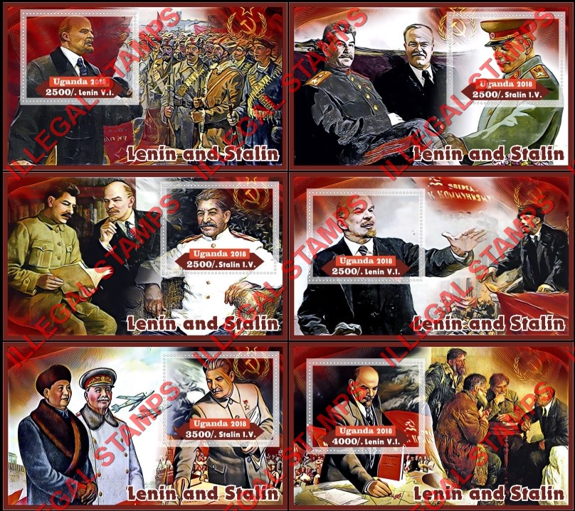 Uganda 2018 Lenin and Stalin (different) Illegal Stamp Souvenir Sheets of 1