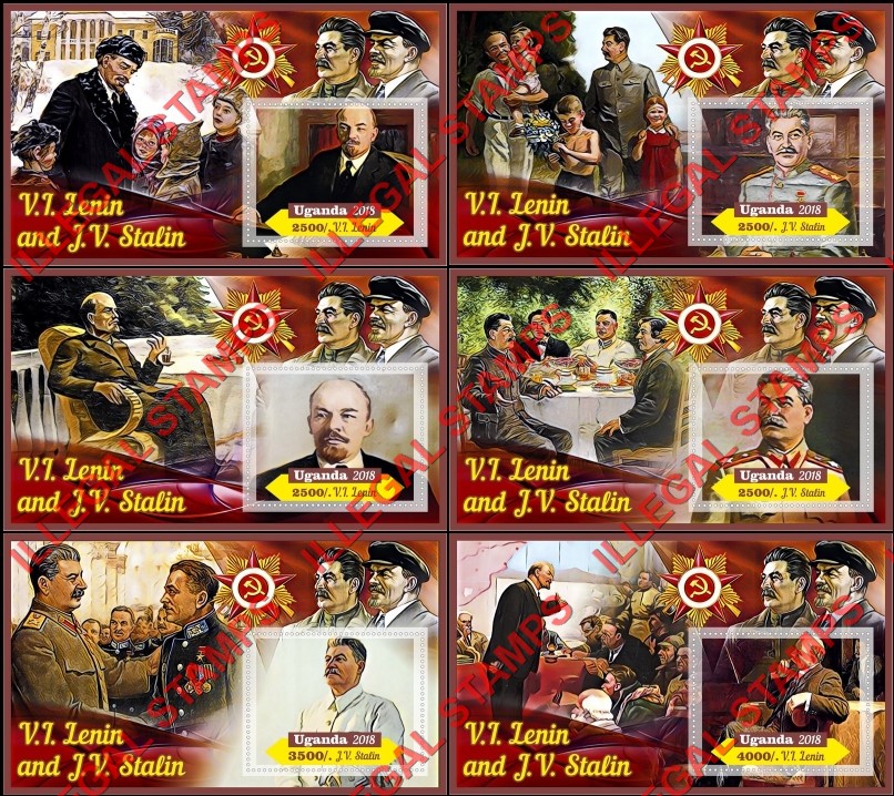Uganda 2018 Lenin and Stalin Illegal Stamp Souvenir Sheets of 1