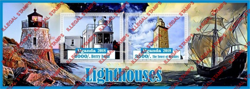 Uganda 2018 Lighthouses (different) Illegal Stamp Souvenir Sheet of 2