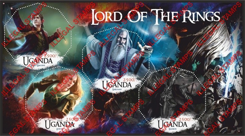 Uganda 2018 Lord of the Rings Illegal Stamp Souvenir Sheet of 4