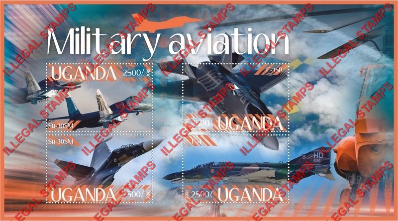 Uganda 2018 Military Aviation Illegal Stamp Souvenir Sheet of 4
